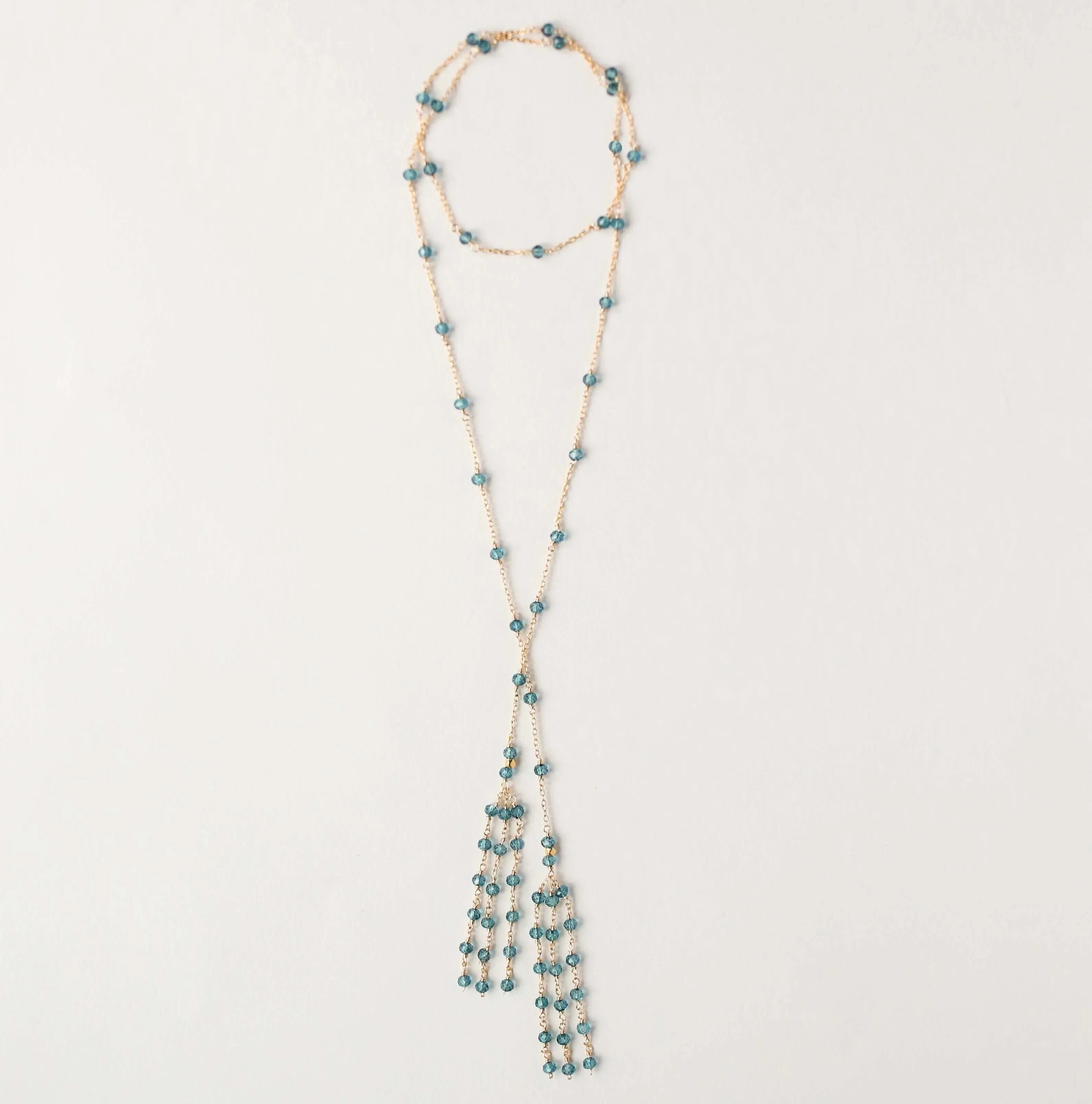 Silver Ballet Lariat Necklace in London Blue Quartz