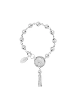 Silver Rosary Tassel Bracelet