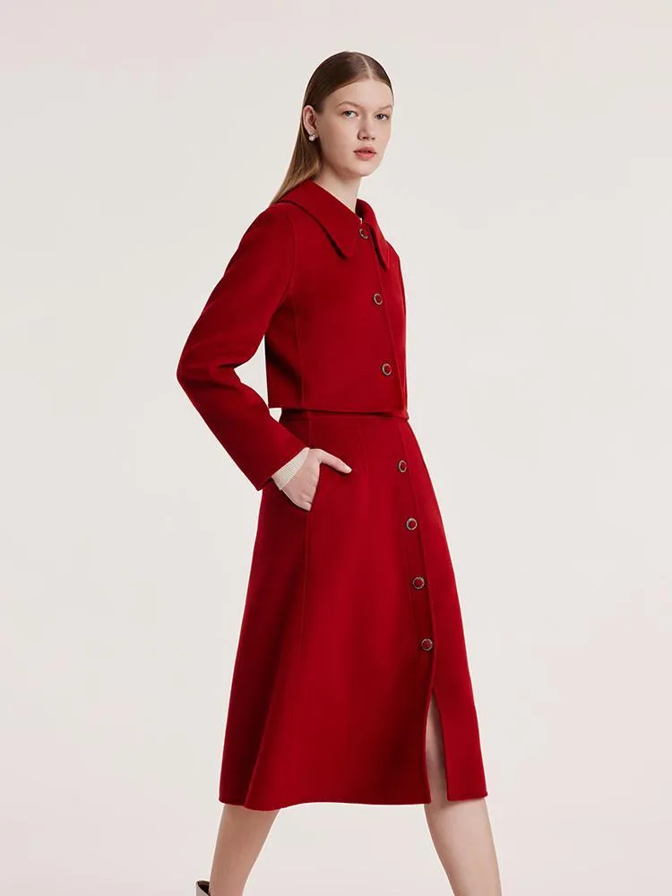 Tencel Wool Crop Jacket And Half Women Skirt Suit