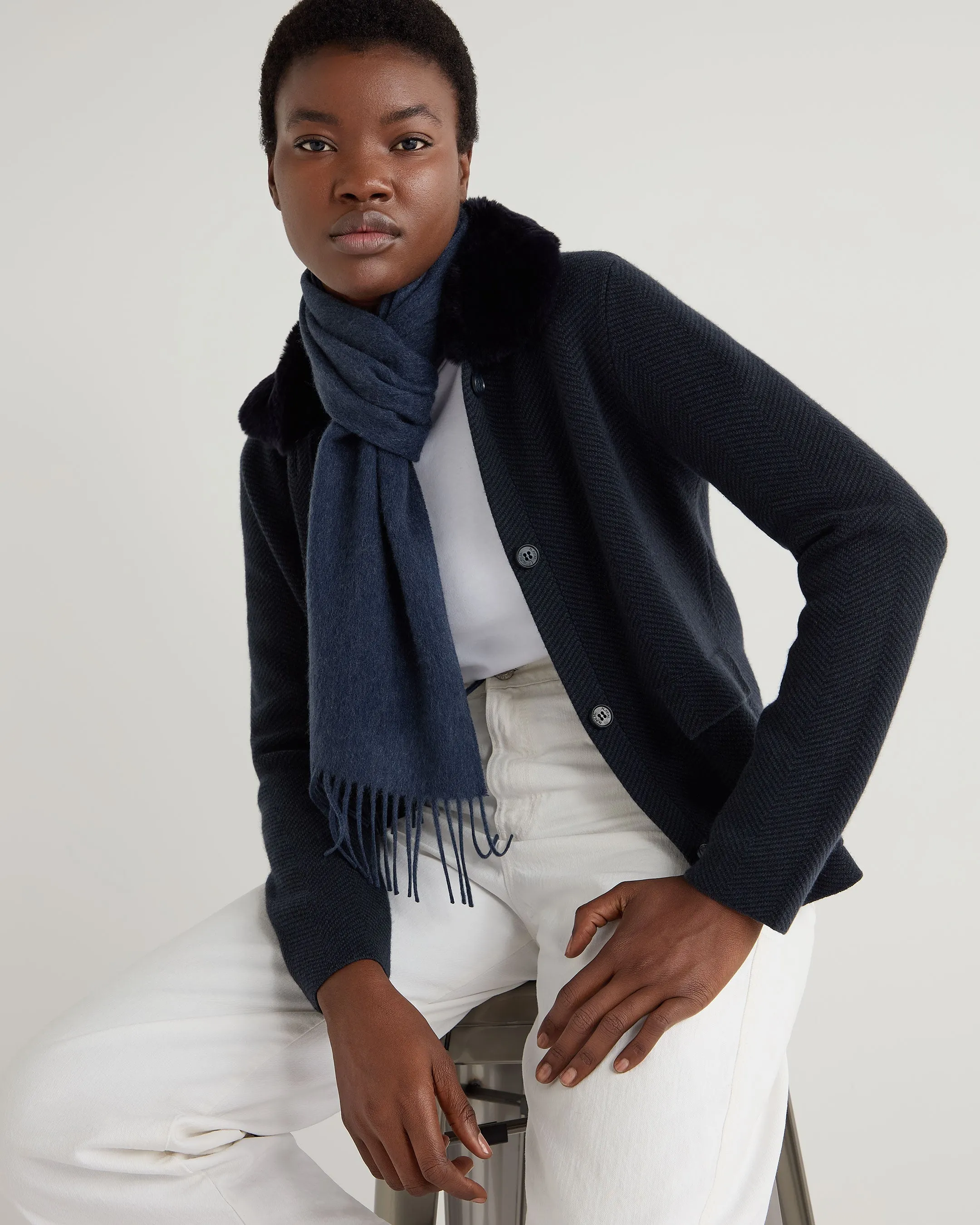 Unisex Woven Cashmere Scarf Caviar Blue