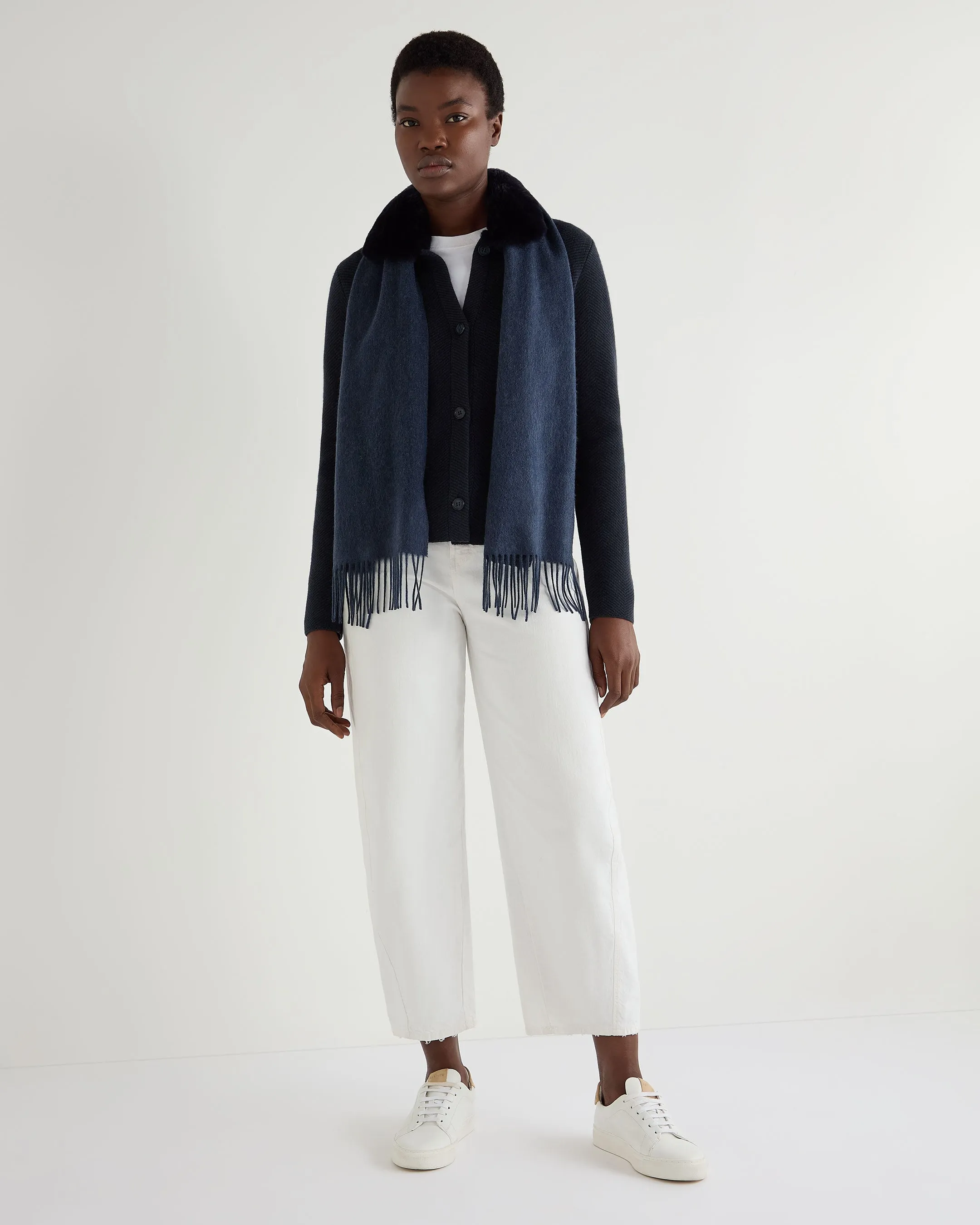 Unisex Woven Cashmere Scarf Caviar Blue