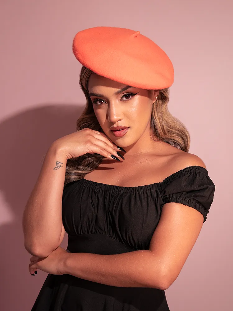 Vintage-Style Beret in Tangerine Orange