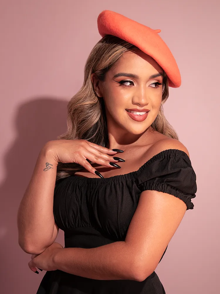 Vintage-Style Beret in Tangerine Orange