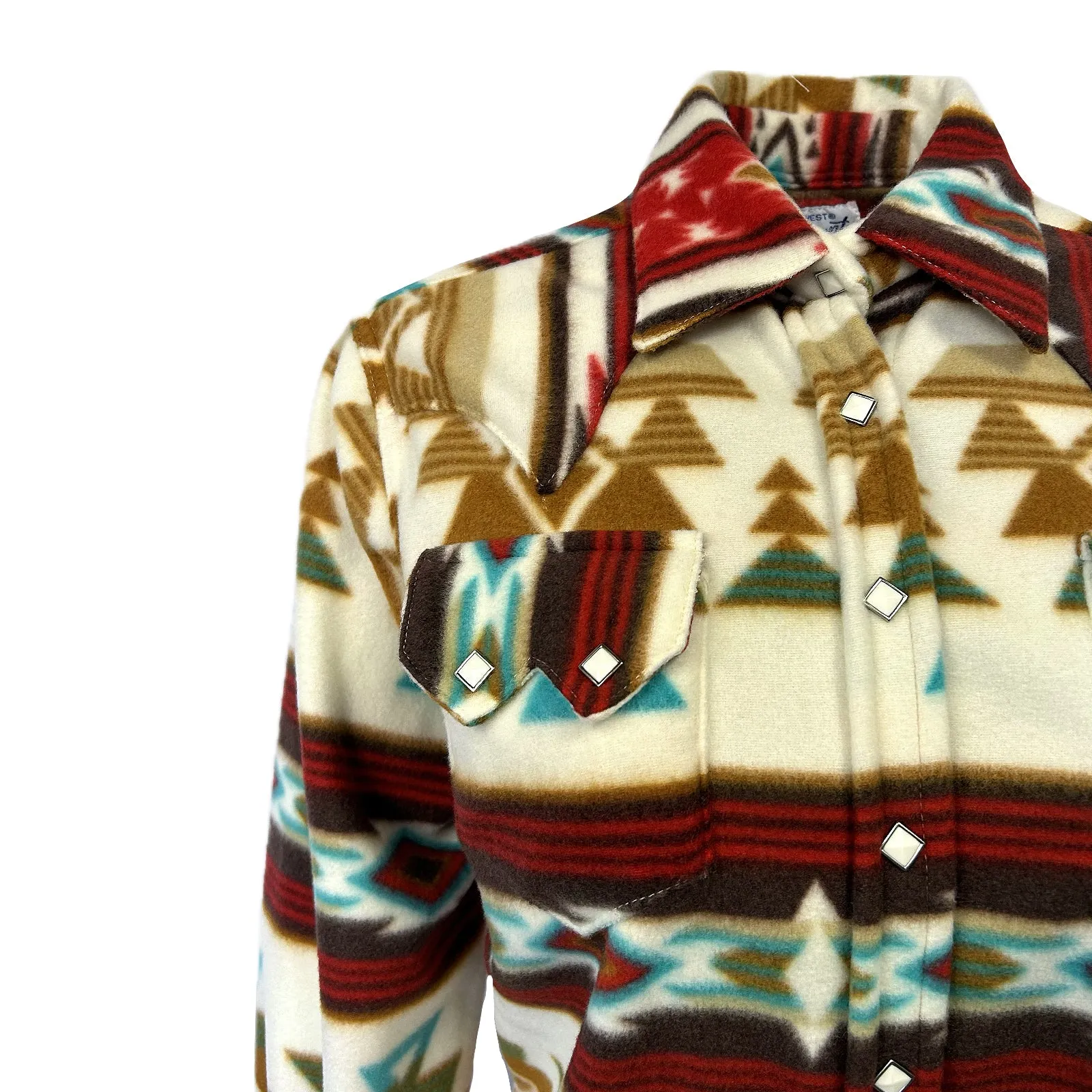 Women's Native Pattern Fleece Western Shirt in Tan & Red