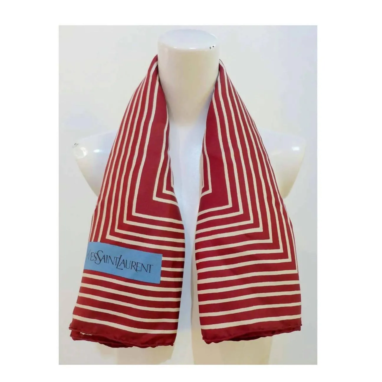 YVES SAINT LAURENT Burgundy Striped Silk Scarf