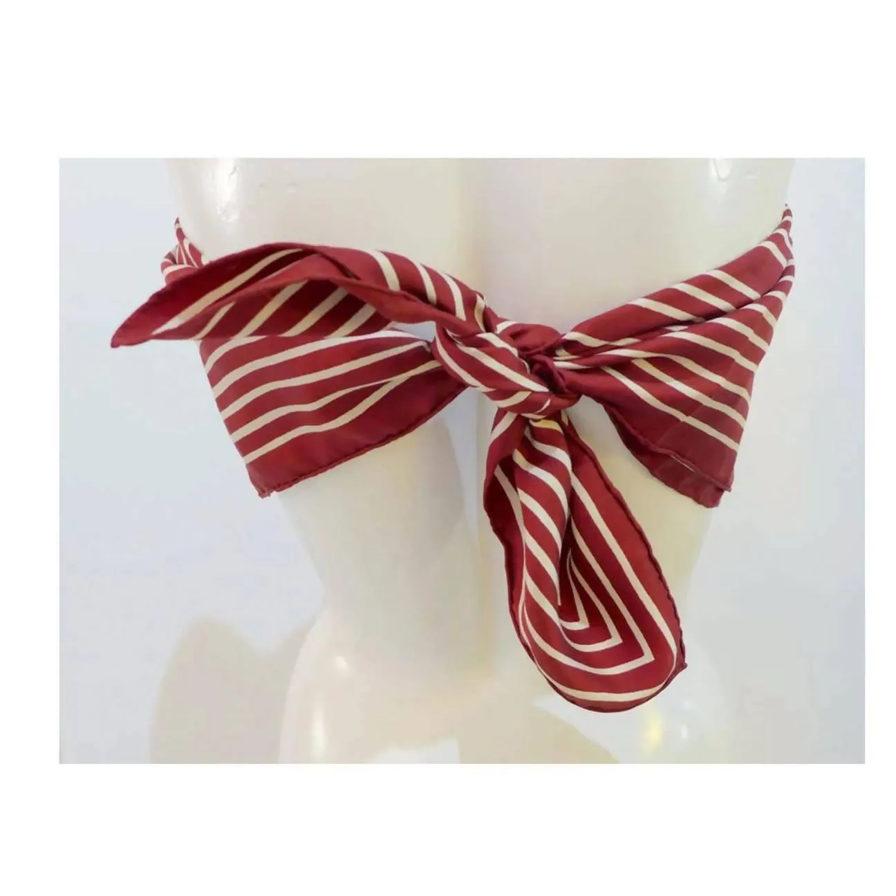 YVES SAINT LAURENT Burgundy Striped Silk Scarf