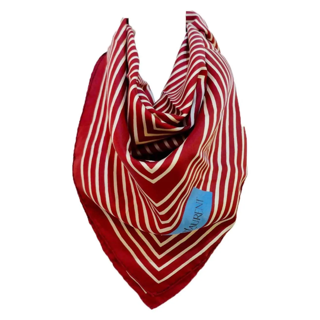 YVES SAINT LAURENT Burgundy Striped Silk Scarf