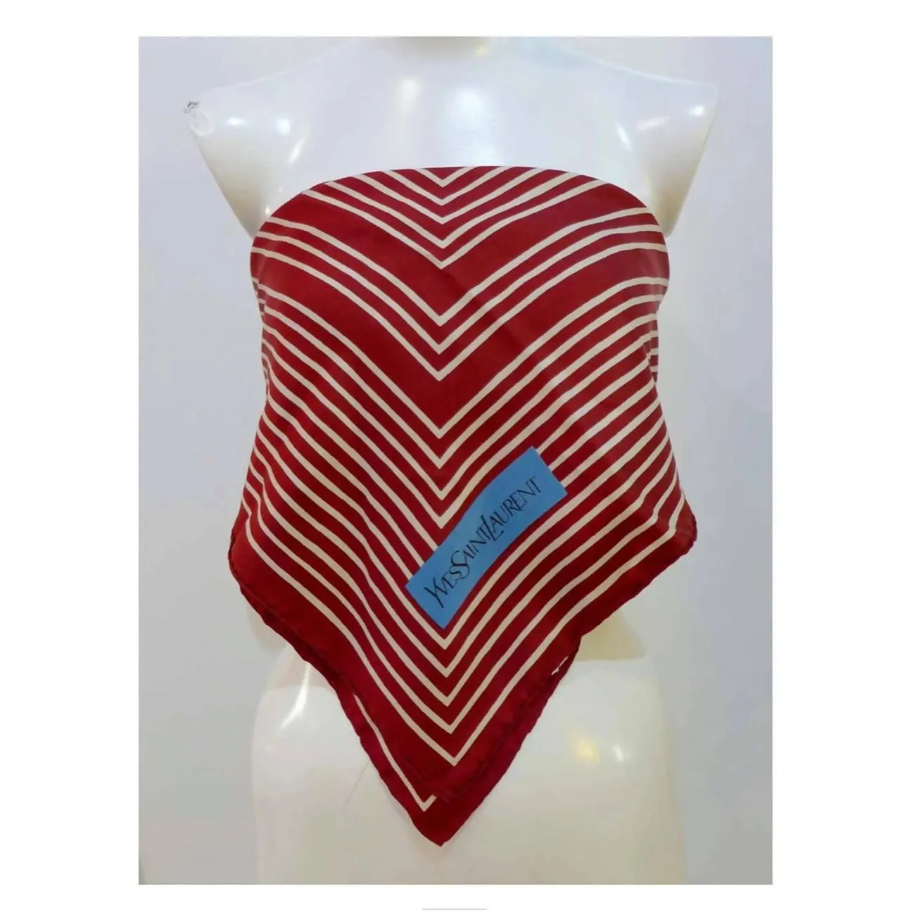 YVES SAINT LAURENT Burgundy Striped Silk Scarf